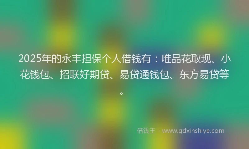 2025年的永丰担保个人借钱有：唯品花取现、小花钱包、招联好期贷、易贷通钱包、东方易贷等。