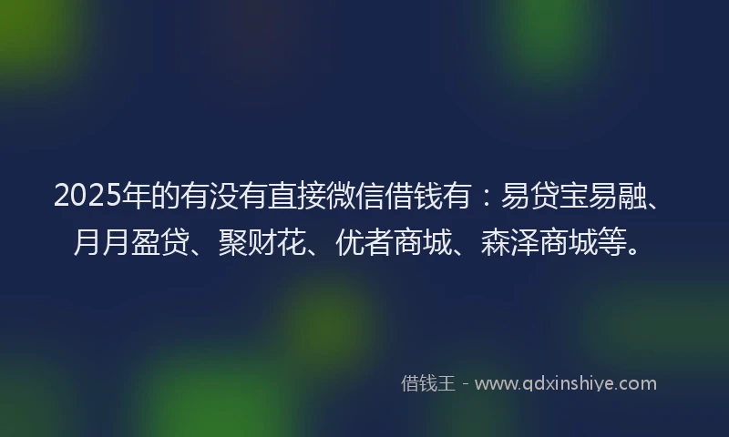 2025年的有没有直接微信借钱有：易贷宝易融、月月盈贷、聚财花、优者商城、森泽商城等。