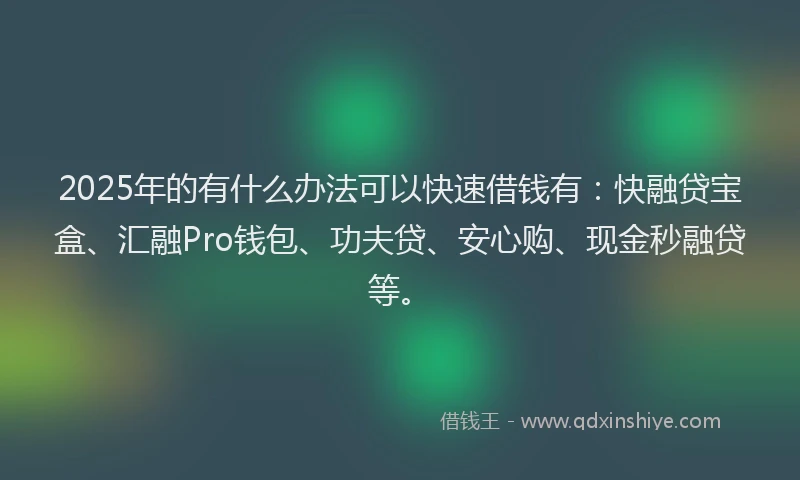 2025年的有什么办法可以快速借钱有：快融贷宝盒、汇融Pro钱包、功夫贷、安心购、现金秒融贷等。
