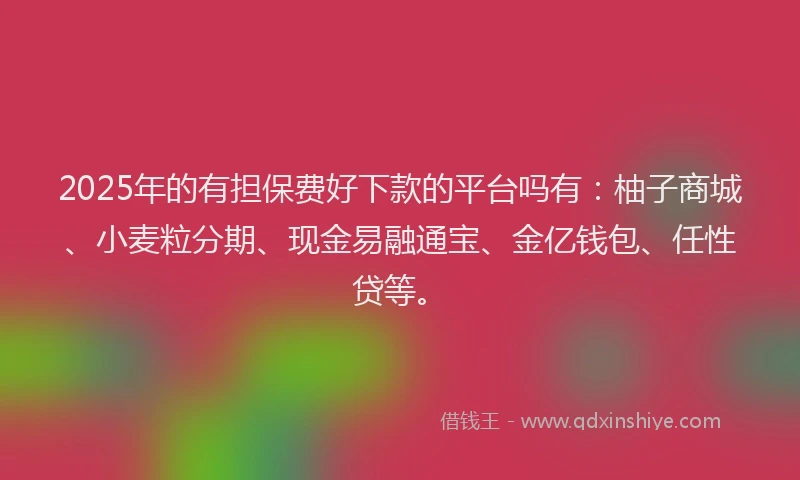 2025年的有担保费好下款的平台吗有：柚子商城、小麦粒分期、现金易融通宝、金亿钱包、任性贷等。