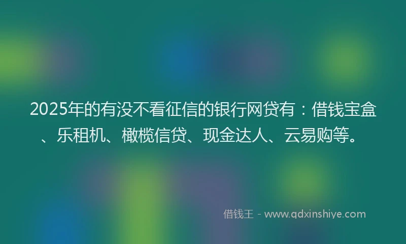 2025年的有没不看征信的银行网贷有：借钱宝盒、乐租机、橄榄信贷、现金达人、云易购等。