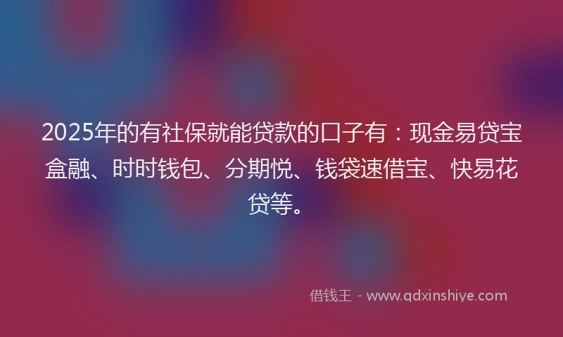 2025年的有社保就能贷款的口子有：现金易贷宝盒融、时时钱包、分期悦、钱袋速借宝、快易花贷等。