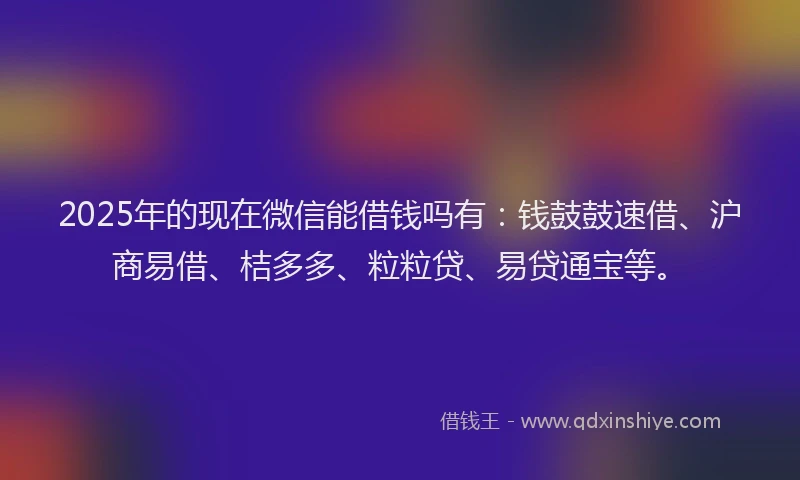 2025年的现在微信能借钱吗有：钱鼓鼓速借、沪商易借、桔多多、粒粒贷、易贷通宝等。