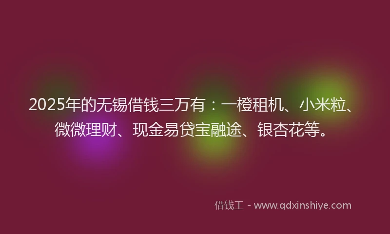 2025年的无锡借钱三万有：一橙租机、小米粒、微微理财、现金易贷宝融途、银杏花等。