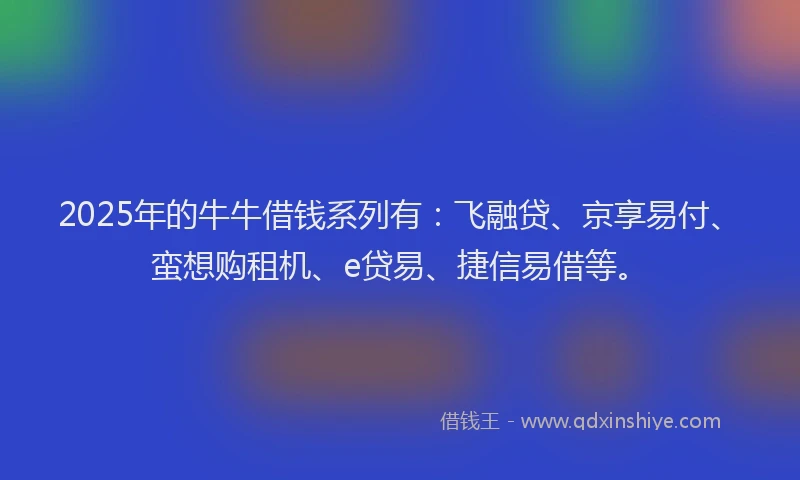 2025年的牛牛借钱系列有：飞融贷、京享易付、蛮想购租机、e贷易、捷信易借等。