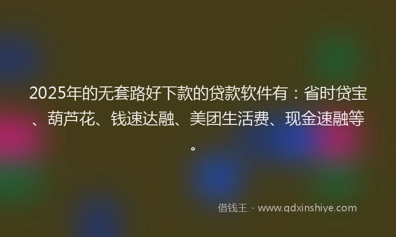 2025年的无套路好下款的贷款软件有：省时贷宝、葫芦花、钱速达融、美团生活费、现金速融等。