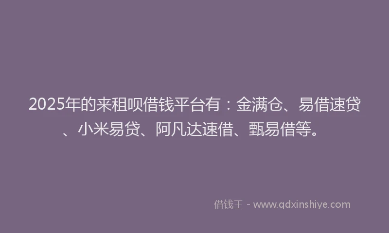 2025年的来租呗借钱平台有：金满仓、易借速贷、小米易贷、阿凡达速借、甄易借等。