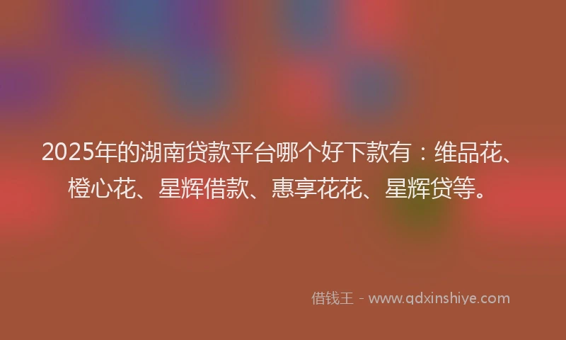 2025年的湖南贷款平台哪个好下款有：维品花、橙心花、星辉借款、惠享花花、星辉贷等。