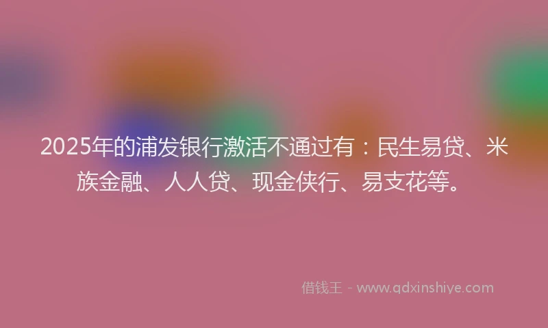 2025年的浦发银行激活不通过有：民生易贷、米族金融、人人贷、现金侠行、易支花等。