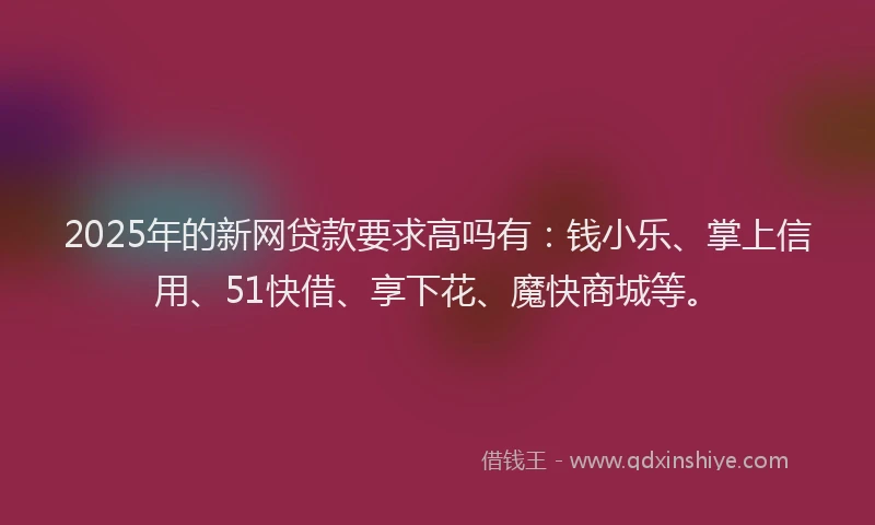 2025年的新网贷款要求高吗有：钱小乐、掌上信用、51快借、享下花、魔快商城等。