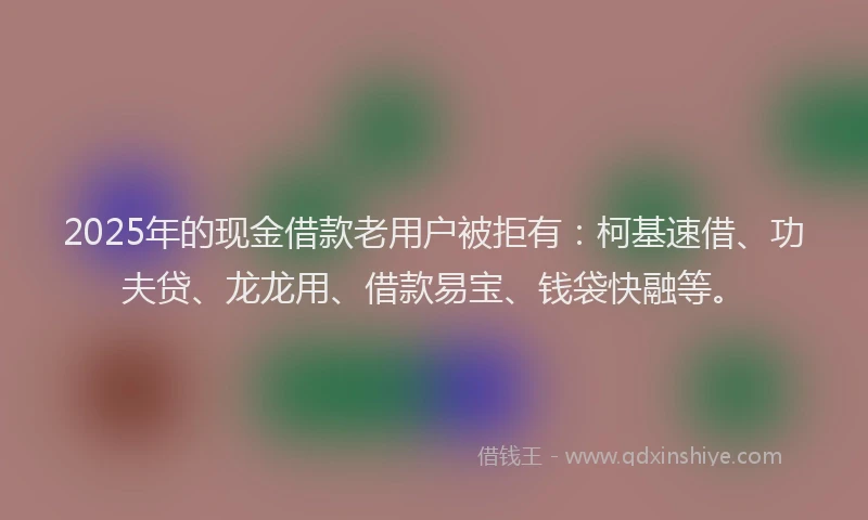 2025年的现金借款老用户被拒有：柯基速借、功夫贷、龙龙用、借款易宝、钱袋快融等。