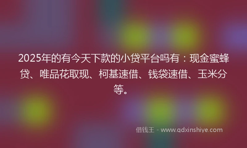 2025年的有今天下款的小贷平台吗有：现金蜜蜂贷、唯品花取现、柯基速借、钱袋速借、玉米分等。