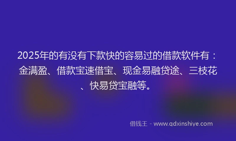 2025年的有没有下款快的容易过的借款软件有：金满盈、借款宝速借宝、现金易融贷途、三枝花、快易贷宝融等。