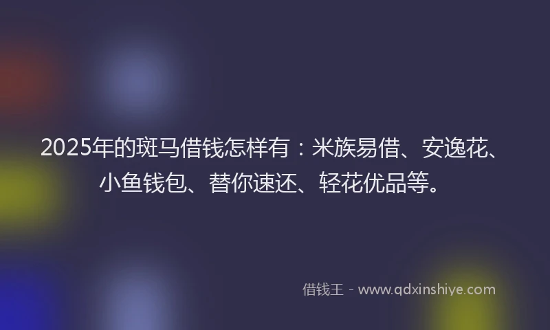 2025年的斑马借钱怎样有：米族易借、安逸花、小鱼钱包、替你速还、轻花优品等。