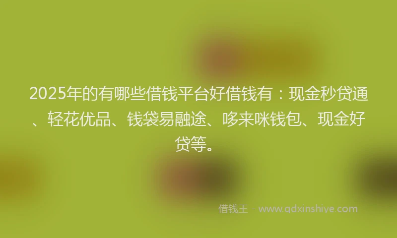 2025年的有哪些借钱平台好借钱有：现金秒贷通、轻花优品、钱袋易融途、哆来咪钱包、现金好贷等。
