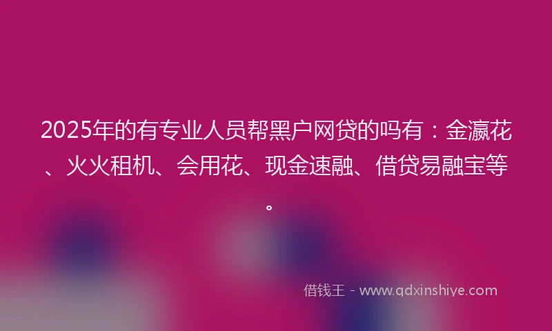 2025年的有专业人员帮黑户网贷的吗有：金瀛花、火火租机、会用花、现金速融、借贷易融宝等。