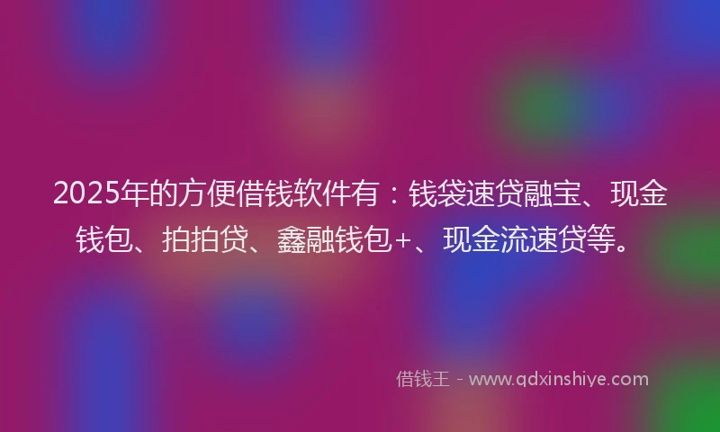 2025年的方便借钱软件有：钱袋速贷融宝、现金钱包、拍拍贷、鑫融钱包+、现金流速贷等。