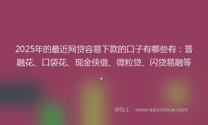 2025年的最近网贷容易下款的口子有哪些有：普融花、口袋花、现金侠借、微粒贷、闪贷易融等。