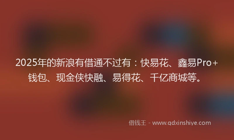 2025年的新浪有借通不过有：快易花、鑫易Pro+钱包、现金侠快融、易得花、千亿商城等。
