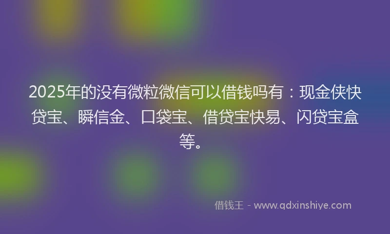 2025年的没有微粒微信可以借钱吗有：现金侠快贷宝、瞬信金、口袋宝、借贷宝快易、闪贷宝盒等。