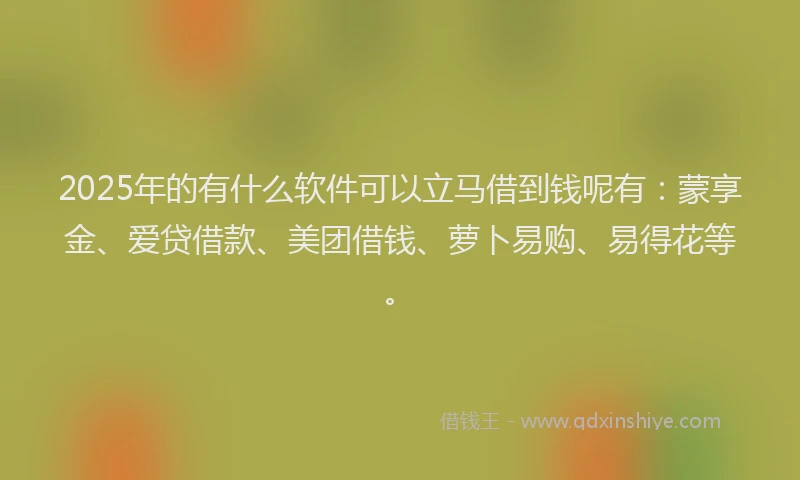2025年的有什么软件可以立马借到钱呢有：蒙享金、爱贷借款、美团借钱、萝卜易购、易得花等。