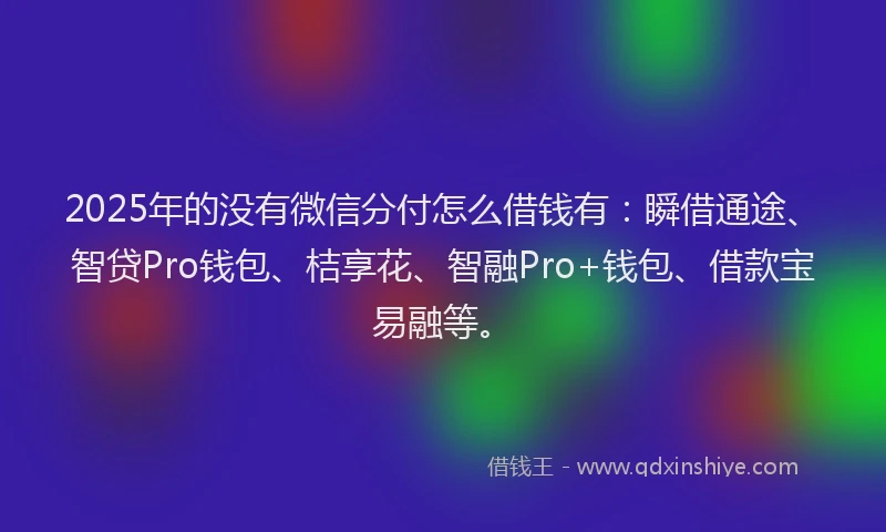 2025年的没有微信分付怎么借钱有：瞬借通途、智贷Pro钱包、桔享花、智融Pro+钱包、借款宝易融等。