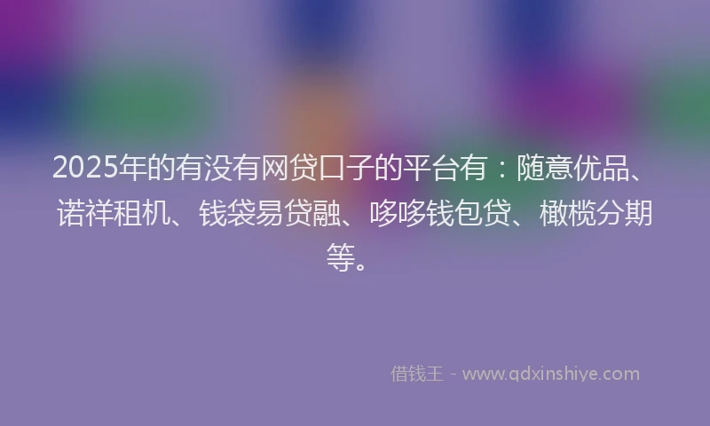 2025年的有没有网贷口子的平台有：随意优品、诺祥租机、钱袋易贷融、哆哆钱包贷、橄榄分期等。