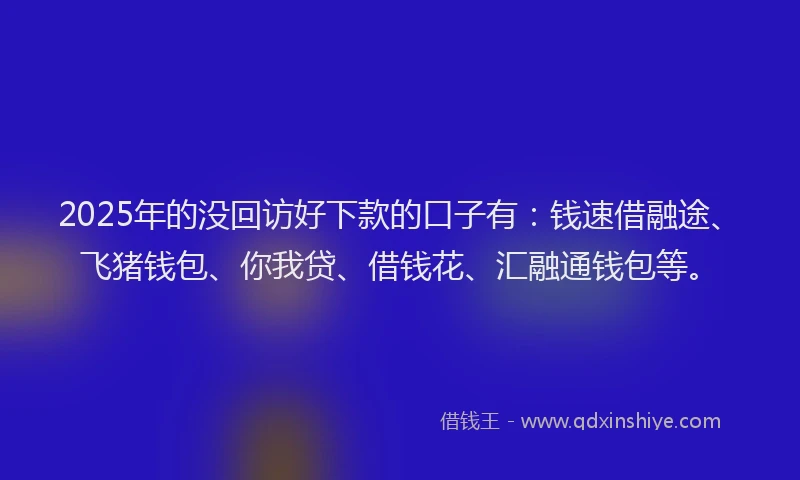 2025年的没回访好下款的口子有：钱速借融途、飞猪钱包、你我贷、借钱花、汇融通钱包等。