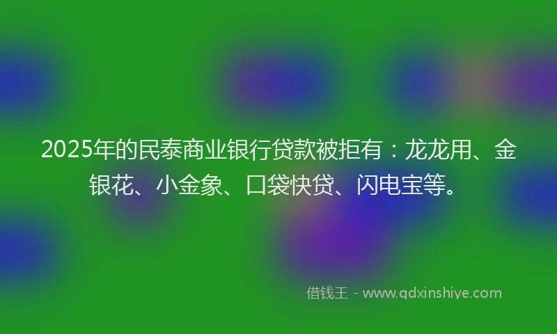 2025年的民泰商业银行贷款被拒有：龙龙用、金银花、小金象、口袋快贷、闪电宝等。