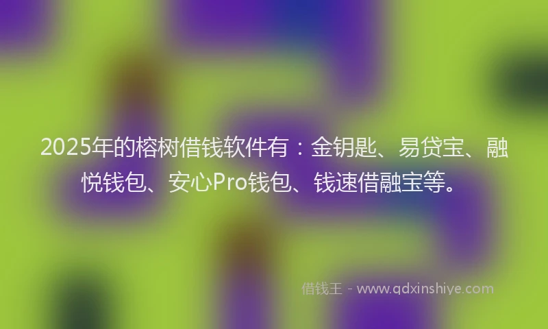 2025年的榕树借钱软件有：金钥匙、易贷宝、融悦钱包、安心Pro钱包、钱速借融宝等。