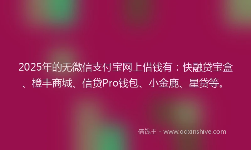 2025年的无微信支付宝网上借钱有：快融贷宝盒、橙丰商城、信贷Pro钱包、小金鹿、星贷等。