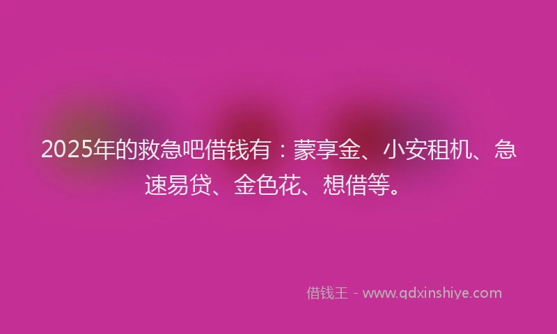 2025年的救急吧借钱有：蒙享金、小安租机、急速易贷、金色花、想借等。