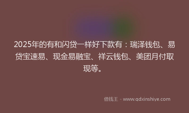 2025年的有和闪贷一样好下款有：瑞泽钱包、易贷宝速易、现金易融宝、祥云钱包、美团月付取现等。