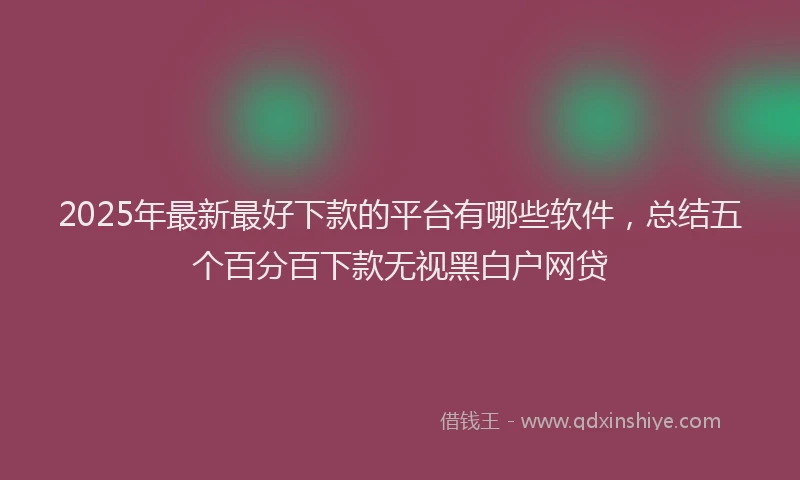 2025年最新最好下款的平台有哪些软件，总结五个百分百下款无视黑白户网贷