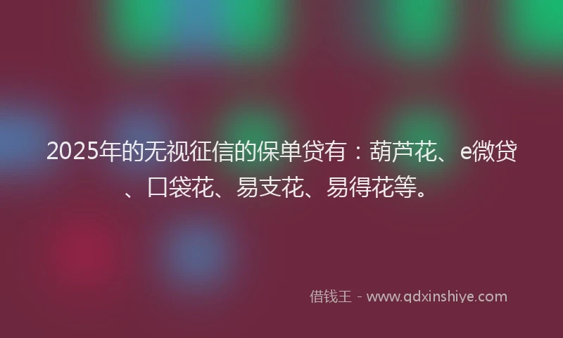 2025年的无视征信的保单贷有：葫芦花、e微贷、口袋花、易支花、易得花等。