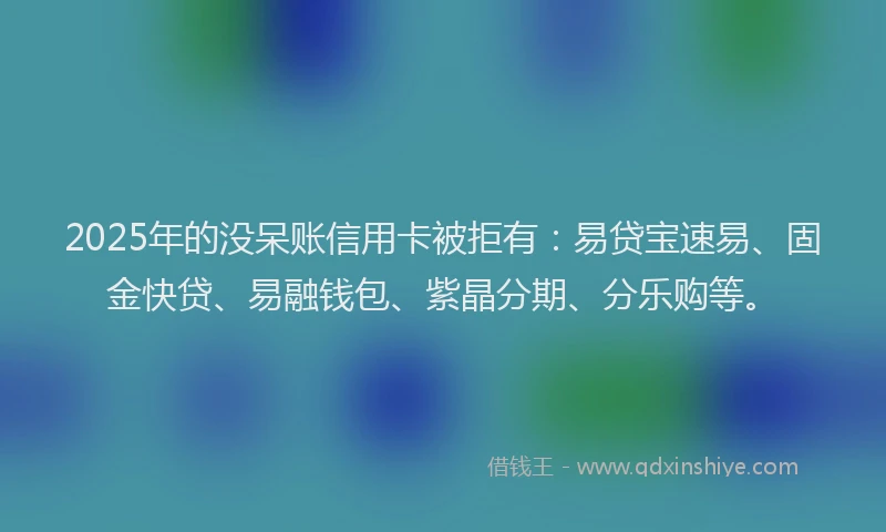 2025年的没呆账信用卡被拒有：易贷宝速易、固金快贷、易融钱包、紫晶分期、分乐购等。