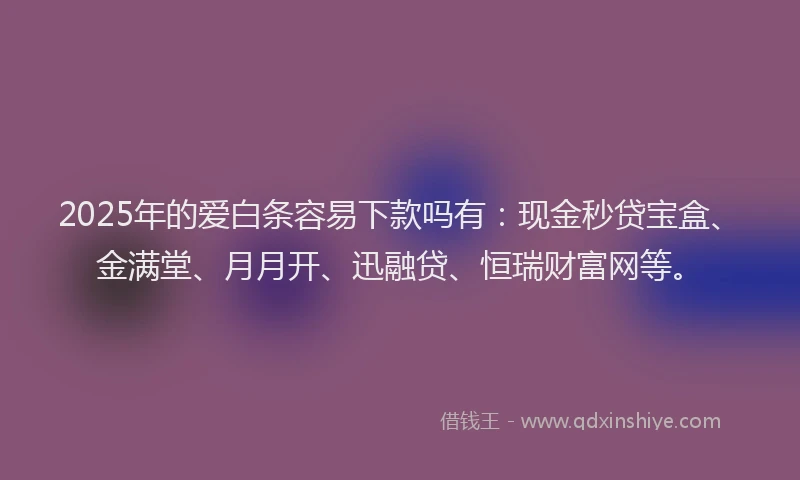 2025年的爱白条容易下款吗有：现金秒贷宝盒、金满堂、月月开、迅融贷、恒瑞财富网等。