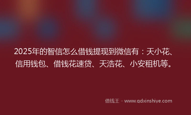 2025年的智信怎么借钱提现到微信有：天小花、信用钱包、借钱花速贷、天浩花、小安租机等。