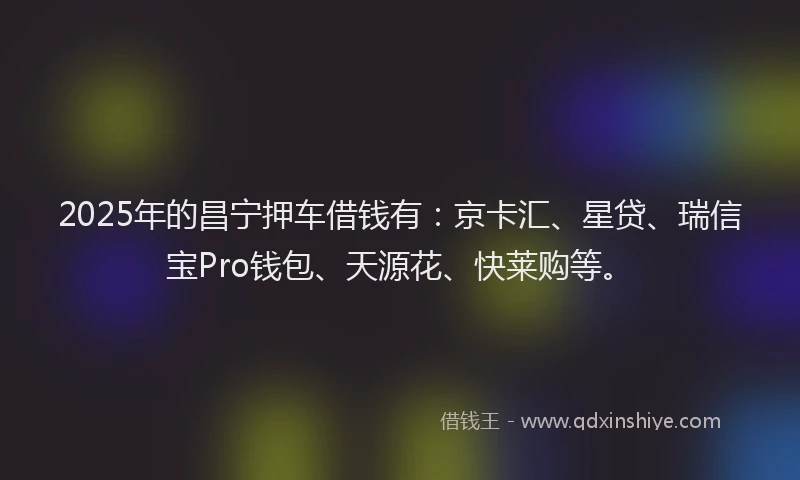 2025年的昌宁押车借钱有：京卡汇、星贷、瑞信宝Pro钱包、天源花、快莱购等。