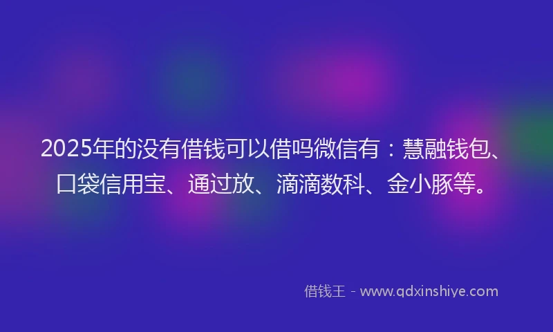 2025年的没有借钱可以借吗微信有：慧融钱包、口袋信用宝、通过放、滴滴数科、金小豚等。