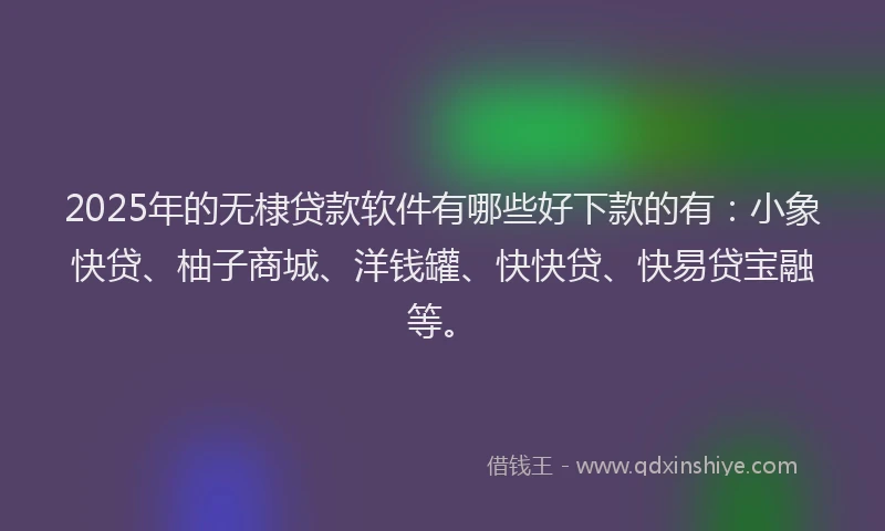 2025年的无棣贷款软件有哪些好下款的有：小象快贷、柚子商城、洋钱罐、快快贷、快易贷宝融等。