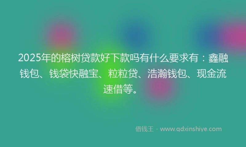 2025年的榕树贷款好下款吗有什么要求有：鑫融钱包、钱袋快融宝、粒粒贷、浩瀚钱包、现金流速借等。