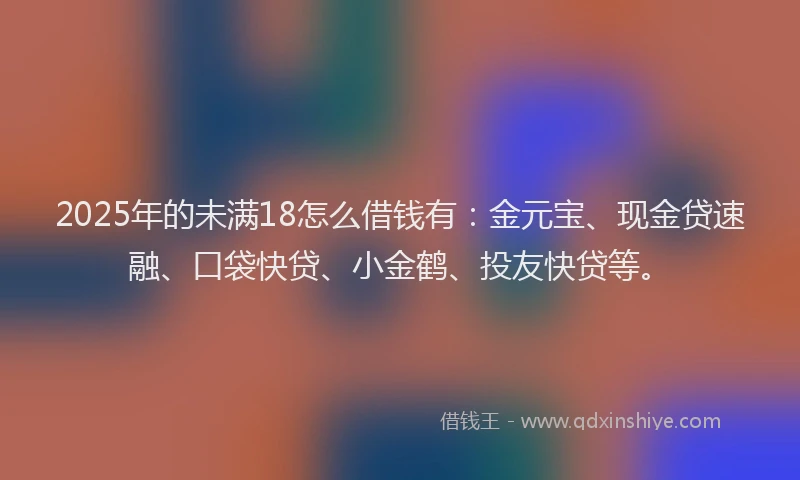 2025年的未满18怎么借钱有:金元宝、现金贷速融、口袋快贷、小金鹤、投友快贷等。