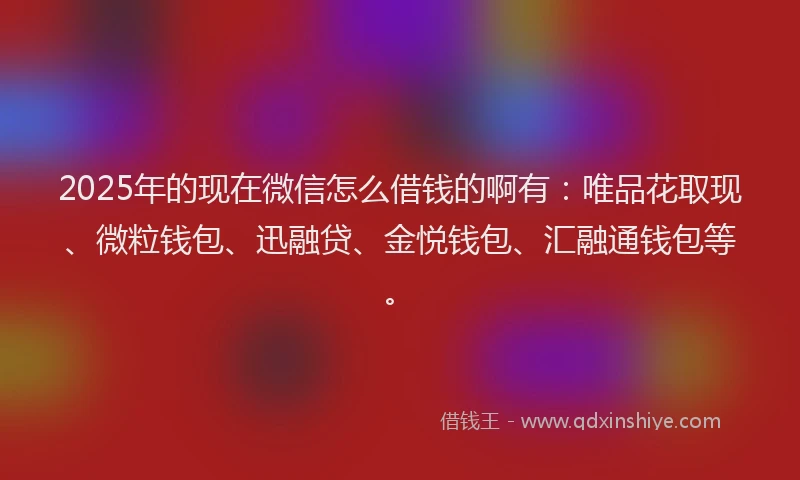 2025年的现在微信怎么借钱的啊有：唯品花取现、微粒钱包、迅融贷、金悦钱包、汇融通钱包等。