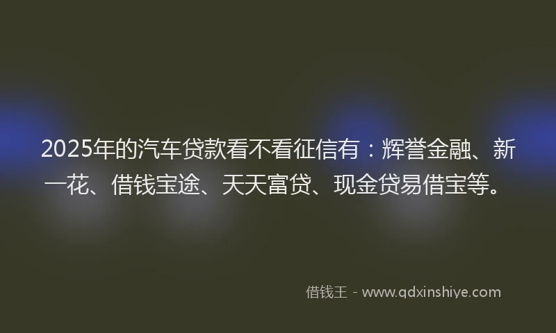 2025年的汽车贷款看不看征信有：辉誉金融、新一花、借钱宝途、天天富贷、现金贷易借宝等。