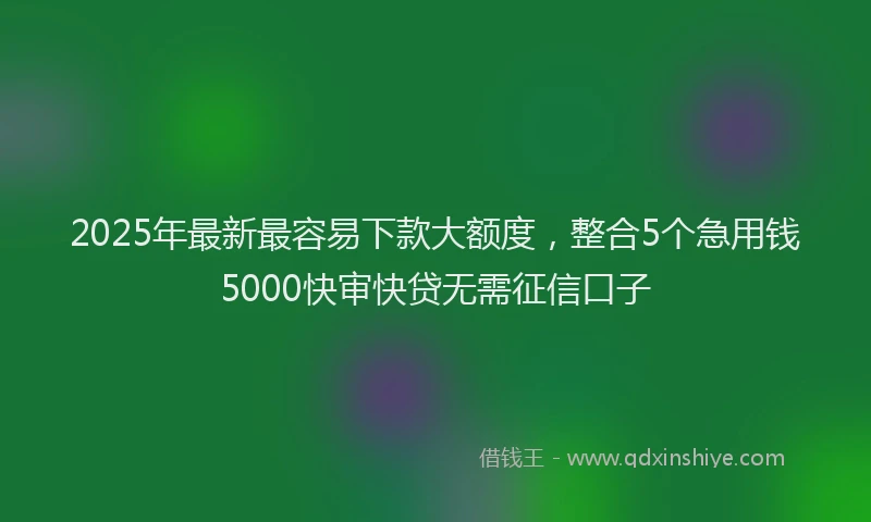 2025年最新最容易下款大额度，整合5个急用钱5000快审快贷无需征信口子