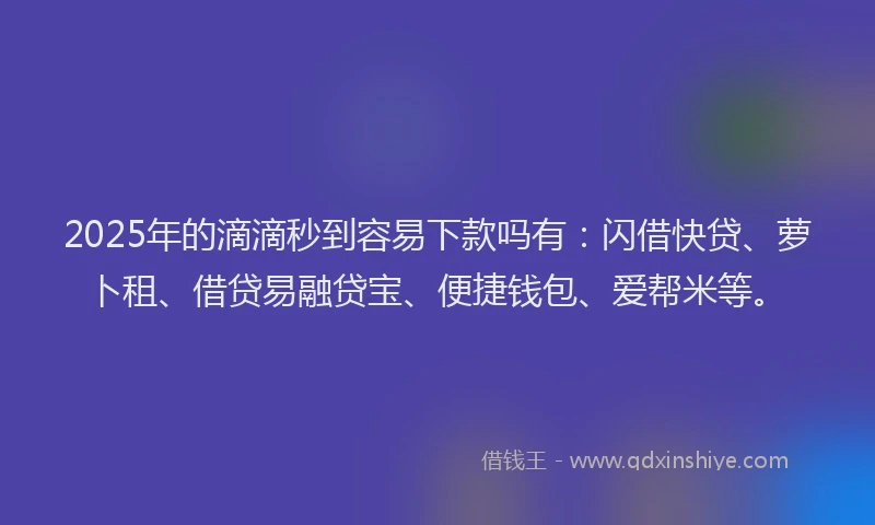 2025年的滴滴秒到容易下款吗有：闪借快贷、萝卜租、借贷易融贷宝、便捷钱包、爱帮米等。