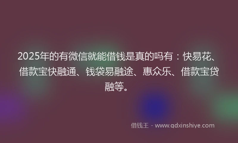 2025年的有微信就能借钱是真的吗有：快易花、借款宝快融通、钱袋易融途、惠众乐、借款宝贷融等。