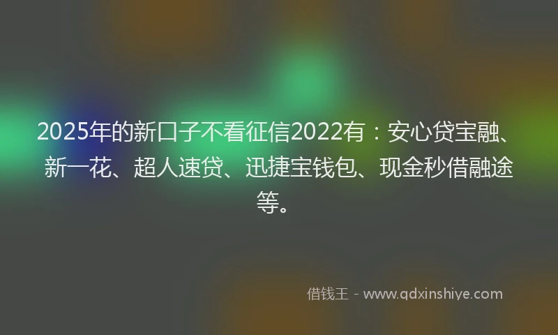 2025年的新口子不看征信2022有：安心贷宝融、新一花、超人速贷、迅捷宝钱包、现金秒借融途等。