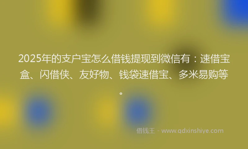 2025年的支户宝怎么借钱提现到微信有：速借宝盒、闪借侠、友好物、钱袋速借宝、多米易购等。